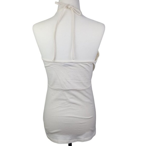 Dynamite Y2K Cream Empire Waist Halter Top Sequin Gold Embroidered Details Large - Picture 7 of 13